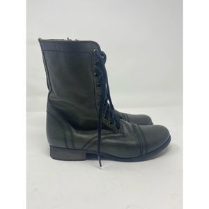 Steve Madden green Troopa Military-Inspired Zipper Lace Up Leather Combat Boots
